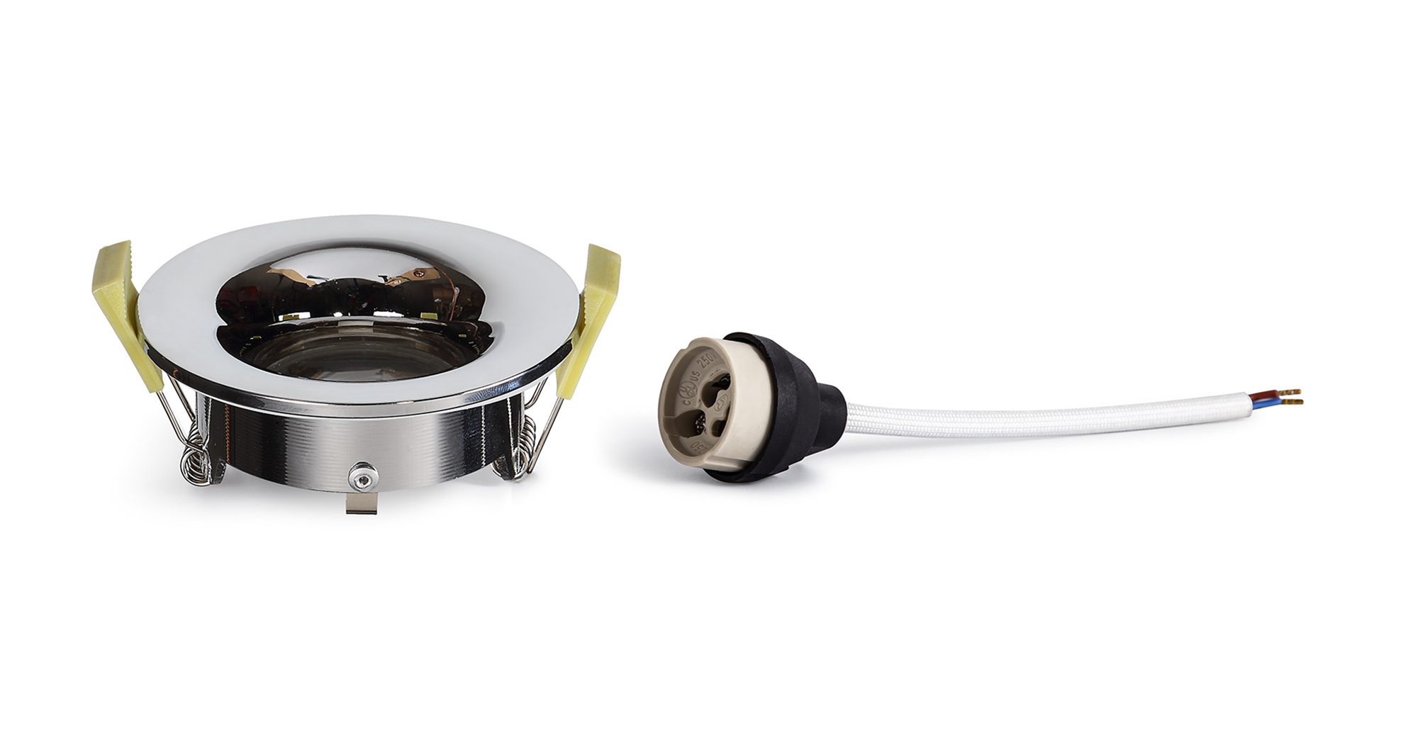 Bruve GU10 Recessed Round Polished Chrome IP65 Downlighter, Cut-Out 68mm DX200402  Dlux Bruve IP65